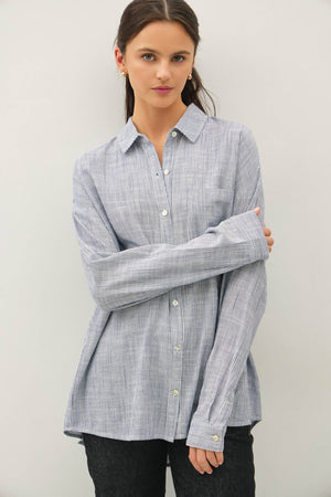 HAIRLINE STRIPE BUTTON DOWN SHIRT-Blue Hand Home