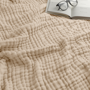 Muslin Blanket for Adults, 6-Layer Bedding by Comfy Cubs-Blue Hand Home