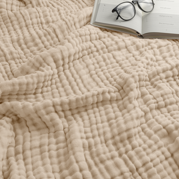 Muslin Blanket for Adults, 6-Layer Bedding by Comfy Cubs-Blue Hand Home