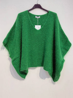 Mohair poncho sweater 7627: Pale pink-Blue Hand Home