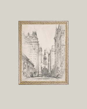 New York Sketch Framed Antique Art-Blue Hand Home