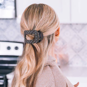 Flat Round Hair Clip | Medium | Truly Taupe Quilted-Blue Hand Home