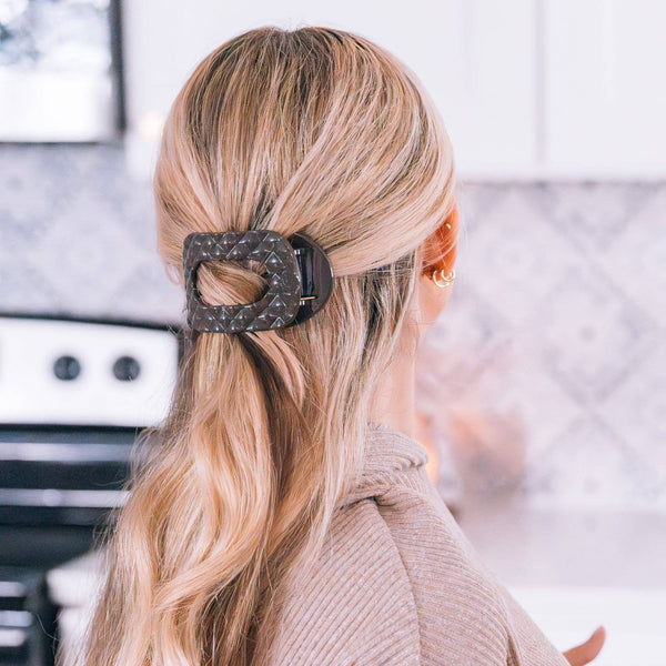 Flat Round Hair Clip | Medium | Truly Taupe Quilted-Blue Hand Home