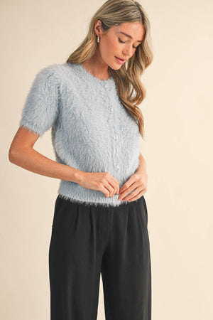 MOHAIR KNIT SHORT SLEEVE SWEATER CARDIGAN MSW11252-Blue Hand Home