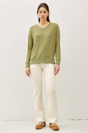 ROUND NECK HACCI BRUSHED PULLOVER KNIT TOP-Blue Hand Home