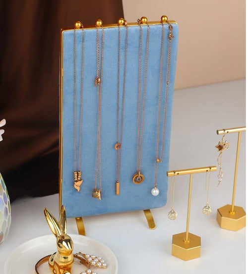 Vintage Inspired 2-Sided Velvet Jewelry Display Panel Stand-Blue Hand Home