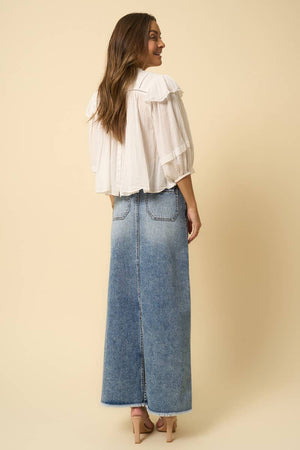 High Rise Flared Maxi Skirt - Fray Hem-Blue Hand Home