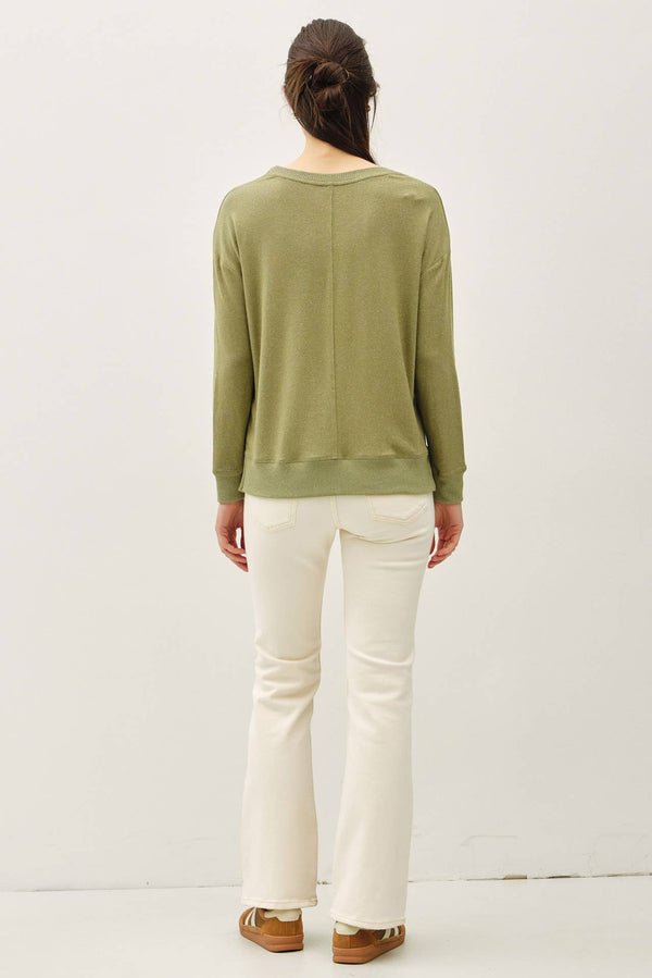 ROUND NECK HACCI BRUSHED PULLOVER KNIT TOP-Blue Hand Home