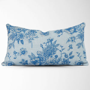 Serenity Toile de Jouy Roses Pillow Cover –Sky Blue, Vintage-Blue Hand Home