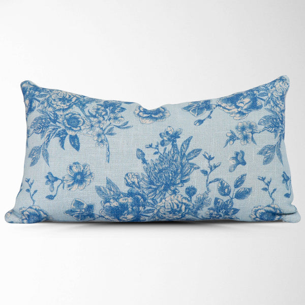 Serenity Toile de Jouy Roses Pillow Cover –Sky Blue, Vintage-Blue Hand Home