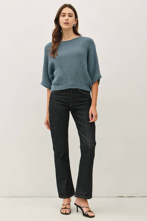 POINTELLE DOLMAN SLEEVE CROPPED SWEATER-Blue Hand Home