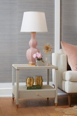 Delft Lamp with Shade 16-inch White Linen, with Gold, Peony Pink