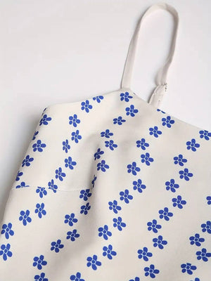 Vacation ocean fish print strap dress back elastic-Blue Hand Home