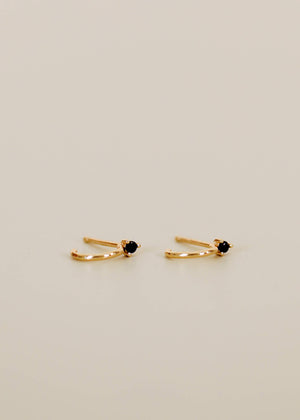 Open Mini Hoop - Black Cz - Gold Earrings
