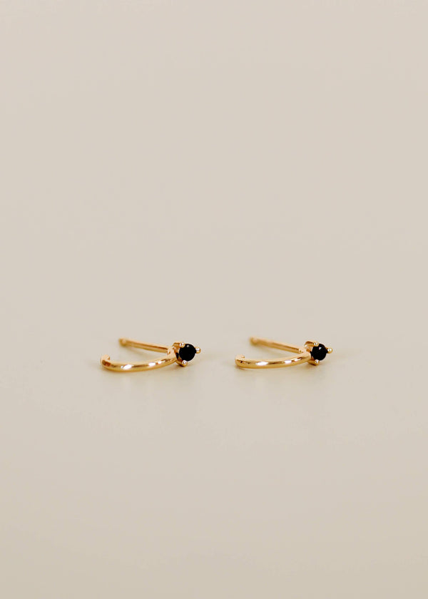Open Mini Hoop - Black Cz - Gold Earrings