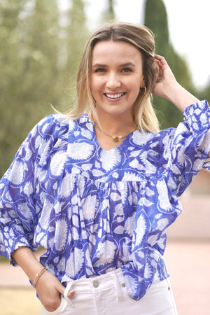 Anjou Top O/S Navy White-Blue Hand Home