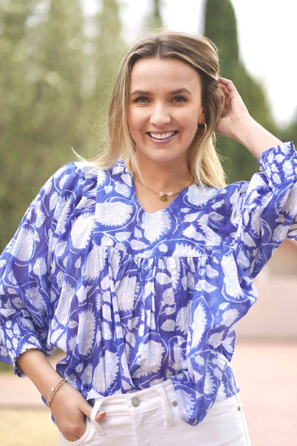 Anjou Top O/S Navy White-Blue Hand Home