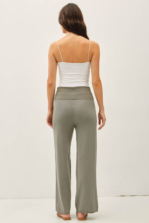 FINE KNIT FOLD OVER RIBBED WAIST SWEATER PANTS-Blue Hand Home