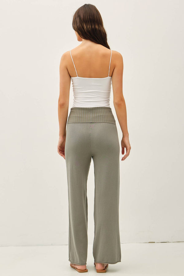 FINE KNIT FOLD OVER RIBBED WAIST SWEATER PANTS-Blue Hand Home