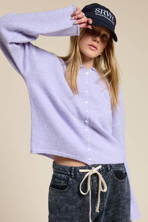 Essential Button Down Cardigan Top-Blue Hand Home