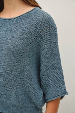 POINTELLE DOLMAN SLEEVE CROPPED SWEATER-Blue Hand Home