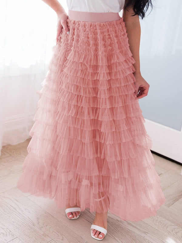 Chic Elastic Waist Tulle Tutu Midi Skirt-Blue Hand Home