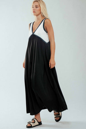 Contrast Piping Empire Waist Dress-Blue Hand Home