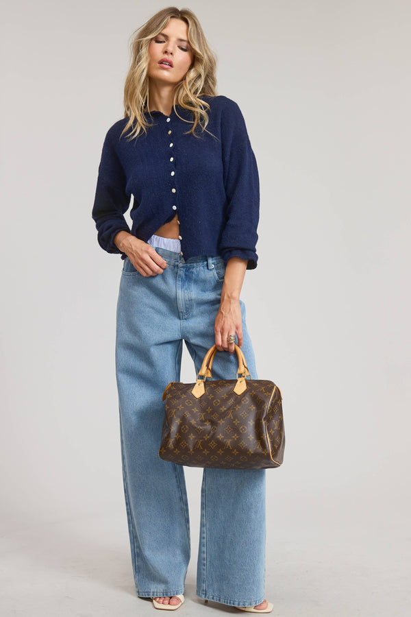 Essential Button Down Cardigan Top-Blue Hand Home