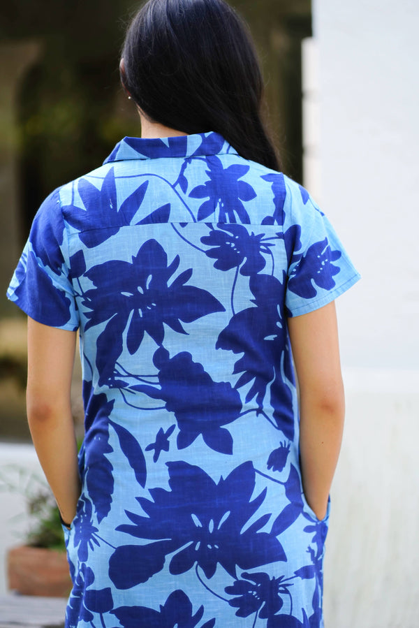 Carrie Cotton Dress Navy-Blue Hand Home