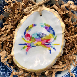 Decoupage Oyster Ornament | Watercolor Crab-Blue Hand Home