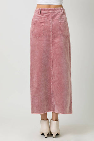 60742 Washed Front Slit Corduroy Skirt-Blue Hand Home