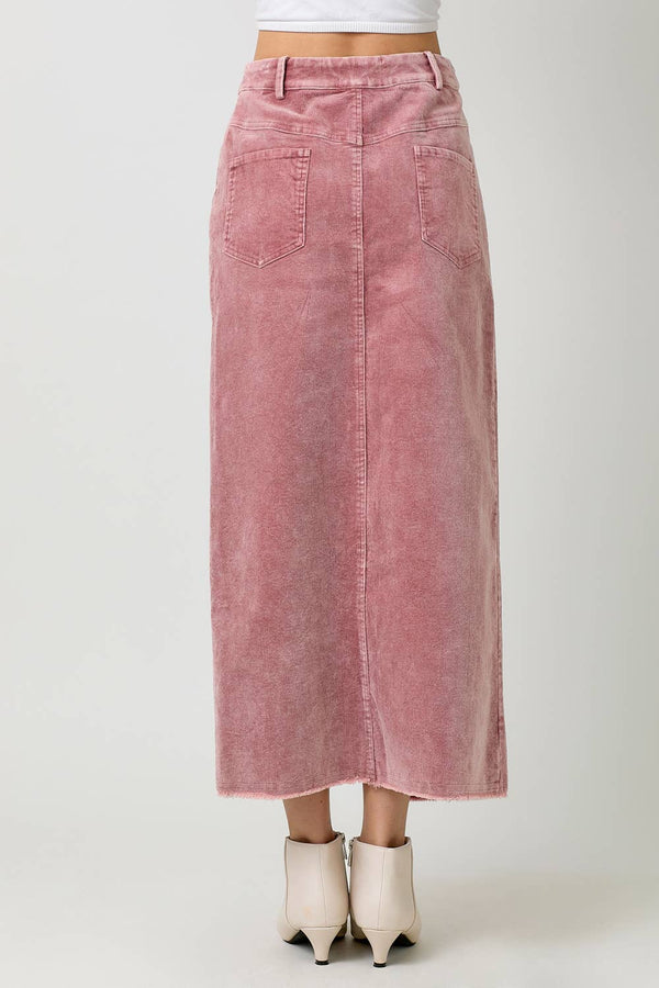 60742 Washed Front Slit Corduroy Skirt-Blue Hand Home