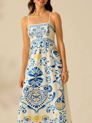 Cascais Bohemia Tropical palm strappy sundress-Blue Hand Home