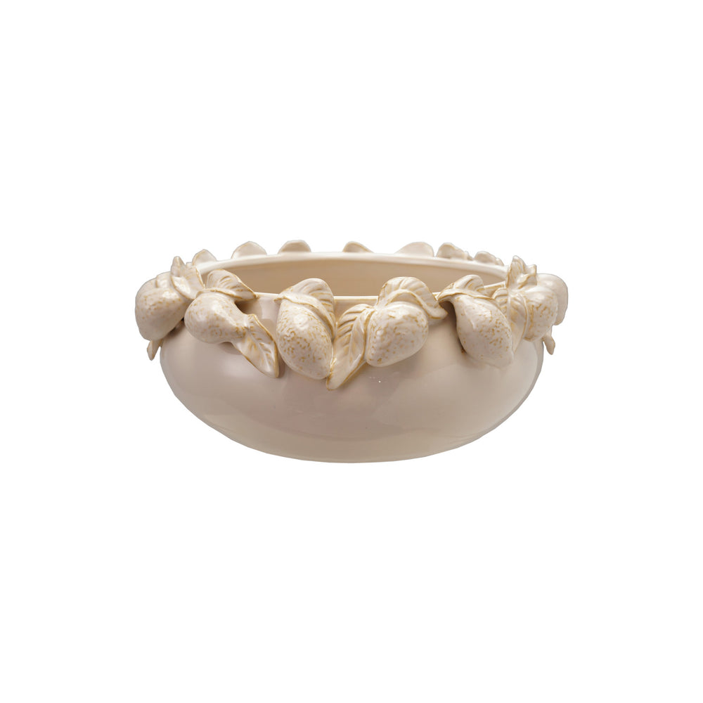 Stoneware Bowl with 3D Lemons on Rim, Cream Color