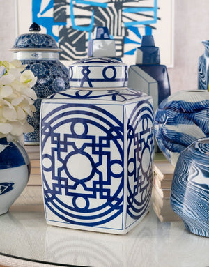 Jasper Square Jar / Blue and White-Villa & House-Blue Hand Home