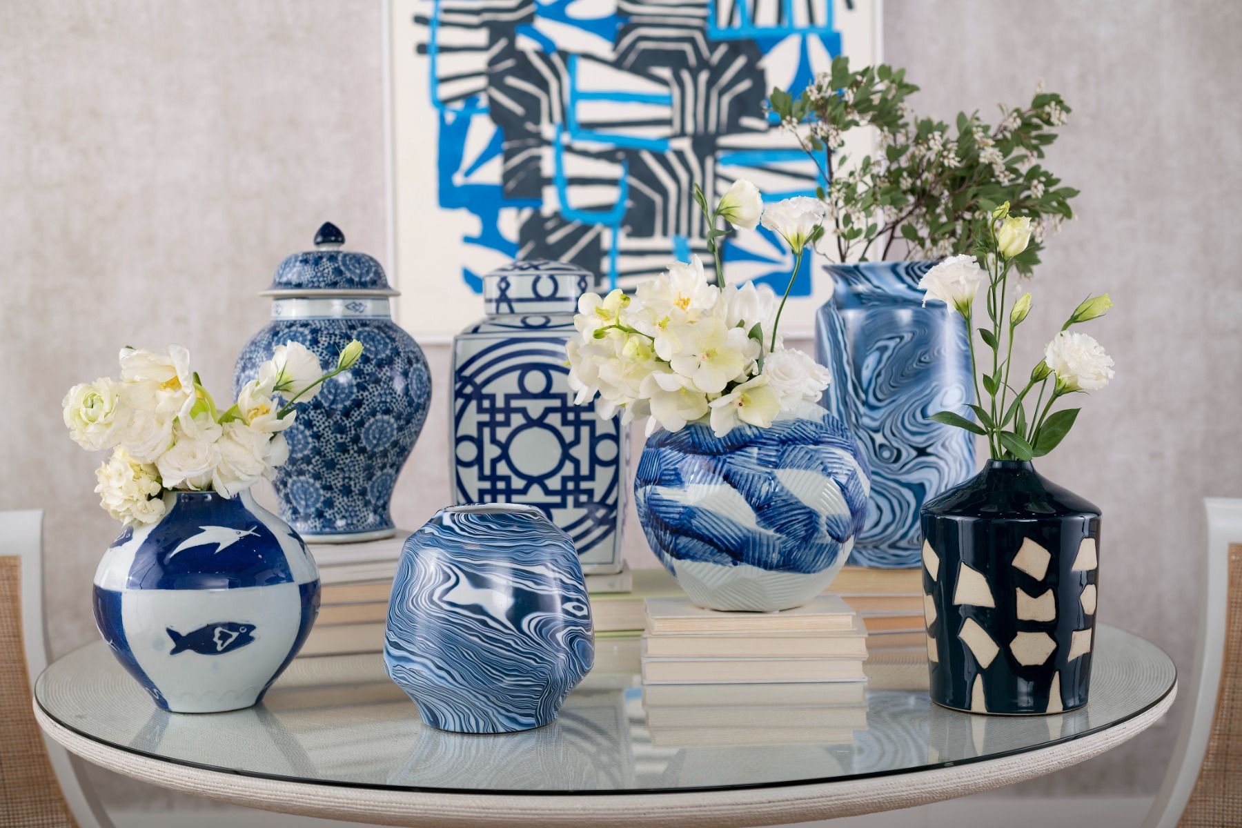 Caspian Tall Vase / Blue and White-Villa & House-Blue Hand Home