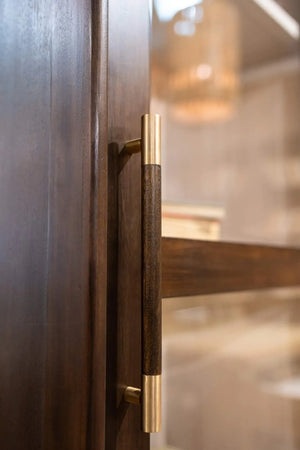 Vannes Single Door Display Cabinet in Walnut w/ Putty Interior-Blue Hand Home