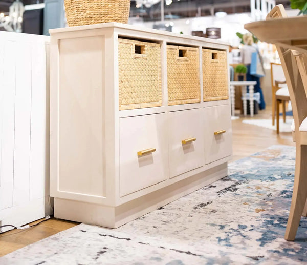 Dakota Storage Unit w/ 3 Drawers & Rattan Baskets-Blue Hand Home