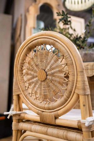 Oceana Rattan Dining Chair in Natural Rattan w/ Arctic White Performance Fabric-Blue Hand Home