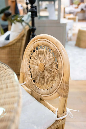Oceana Rattan Dining Chair in Natural Rattan w/ Arctic White Performance Fabric-Blue Hand Home