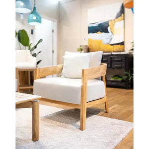 Raleigh Teak Single Seater W/ Seat & Back Cushions - Outdoor Teak-Blue Hand Home