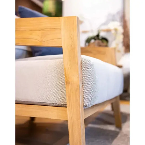 Raleigh Teak Single Seater W/ Seat & Back Cushions - Outdoor Teak-Blue Hand Home