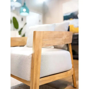 Raleigh Teak Single Seater W/ Seat & Back Cushions - Outdoor Teak-Blue Hand Home