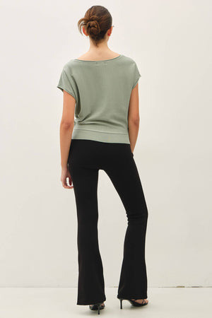 Boat Neck Cap Sleeve Fine Sweater Top