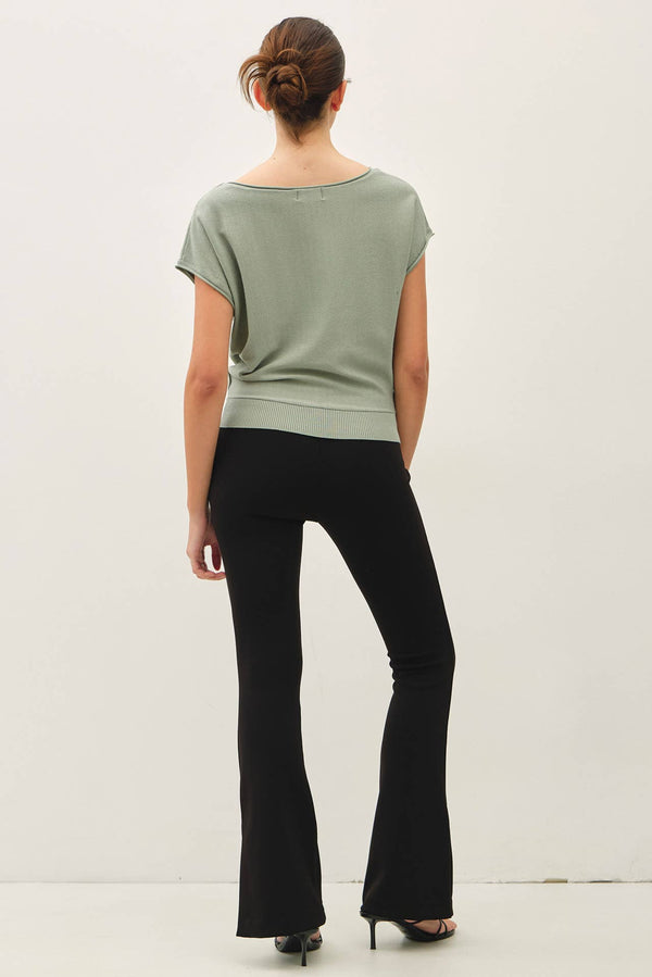 Boat Neck Cap Sleeve Fine Sweater Top