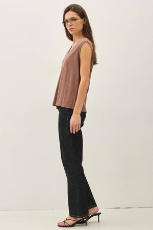 GARMENT DYE COTTON SLUB V-NECK BOXY TANK TEE-Blue Hand Home
