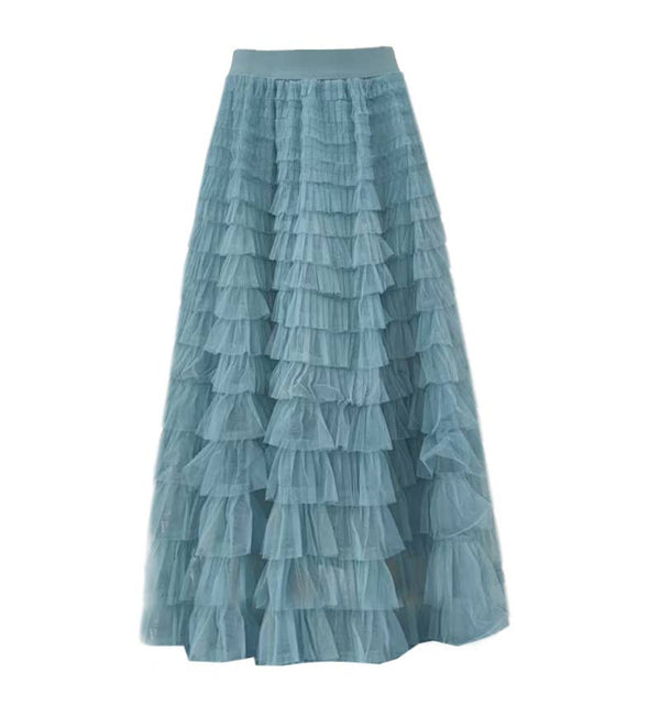 Elastic waist Tulle Tutu Midi Skirt-Blue Hand Home