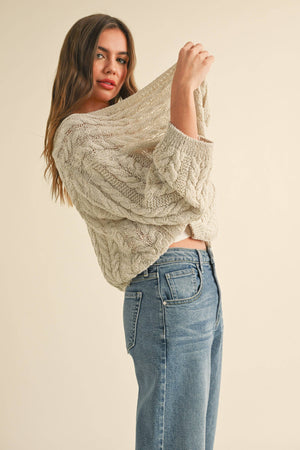 J4475 LIGHT WEIGHT CABLE KNITTED CARDIGAN-Blue Hand Home