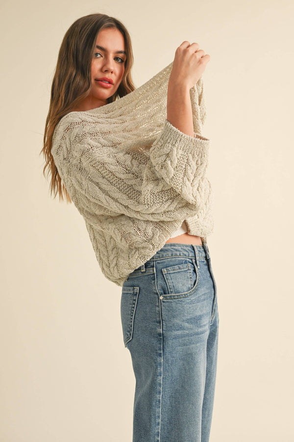 J4475 LIGHT WEIGHT CABLE KNITTED CARDIGAN-Blue Hand Home