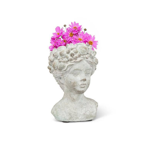 Woman w/Flower & Fruits Head Planter-Blue Hand Home